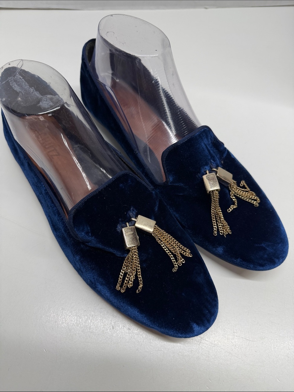 Schutz Loafers Slip On Smoking Velvet Velour Shoes Tassel Royal Blue Size 10.5
